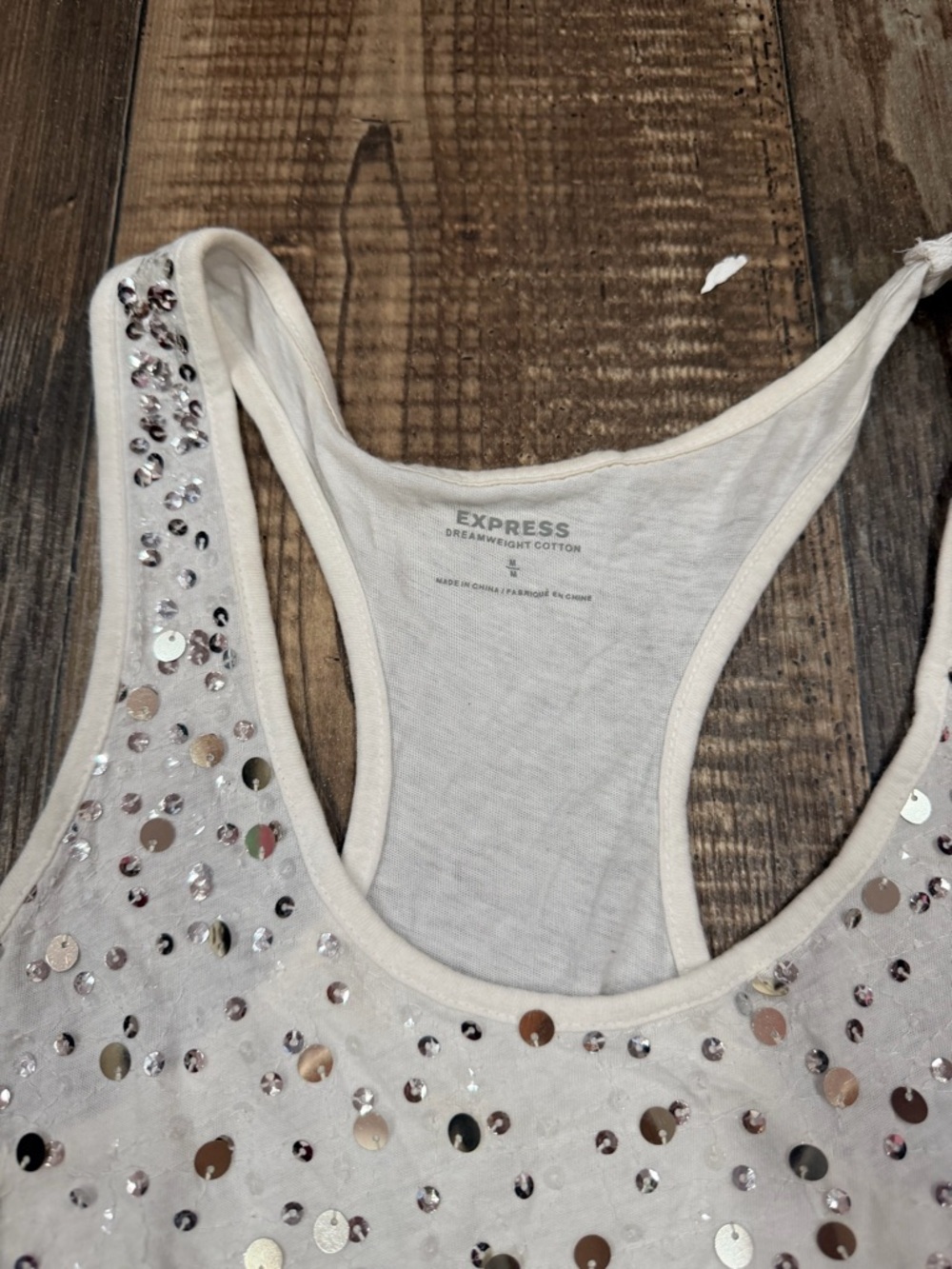 Express White Sequin Racerback Tank - Picture 2 of 3